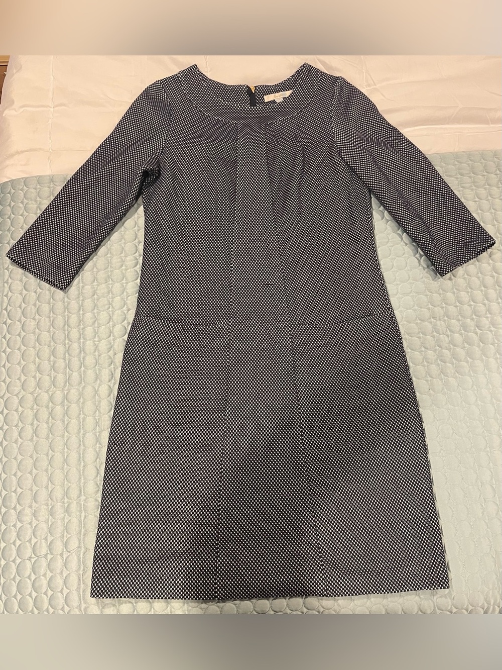 Boden Textured Knit Classic Navy Dot Sheath Dress Sz UK 10R US 6R Cotton Blend